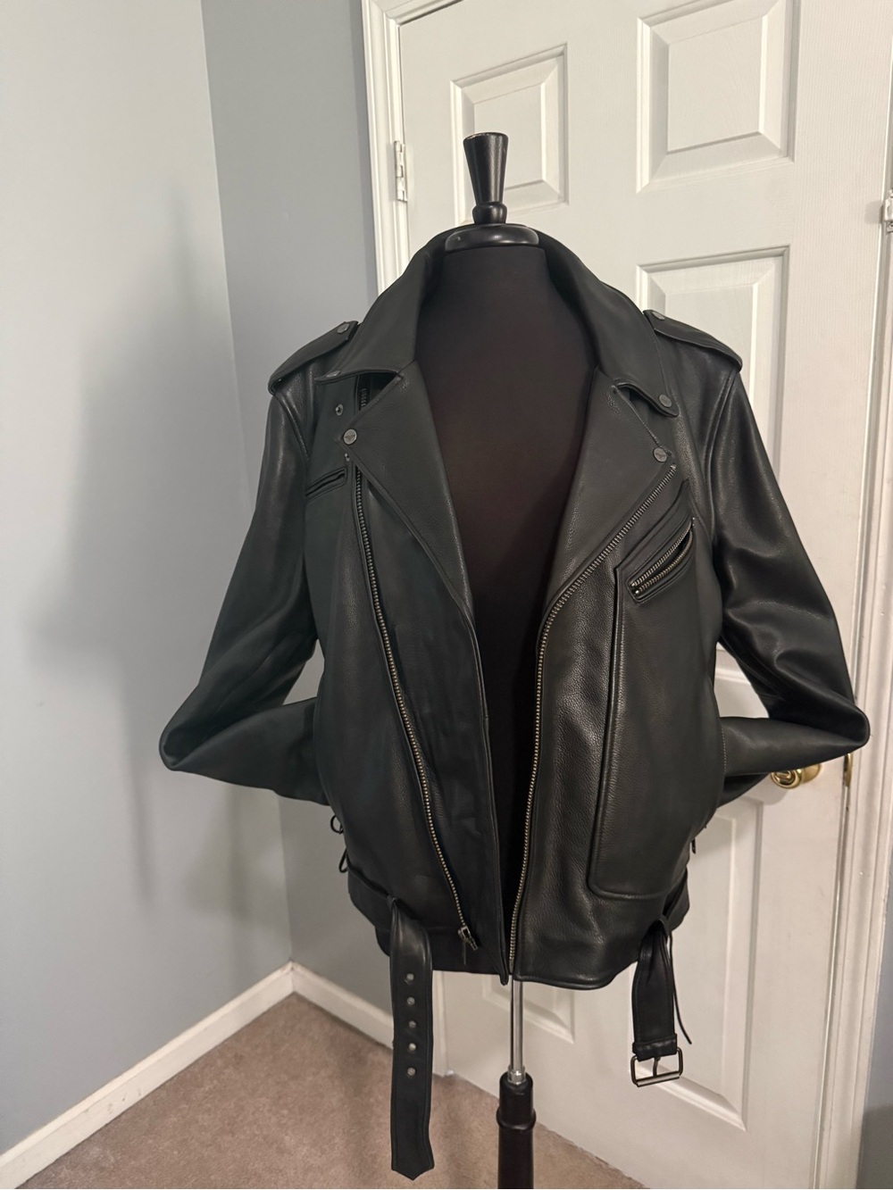 Wilson Black Leather Moto Jacket with Belt